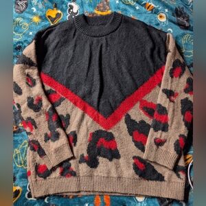 Maurices Chevron Leopard Print Cozy Pullover Sweater